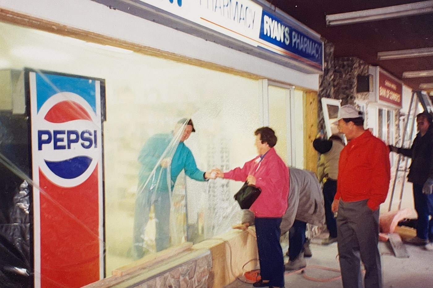 Ryan's Pharmacy the morning after the Nackawic Centre fire in 1976